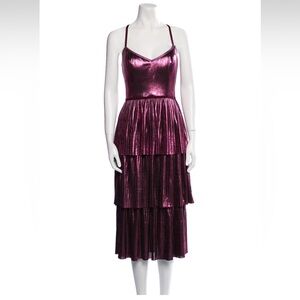 Marchesa Notte Lamé Layered Magenta Slip Dress